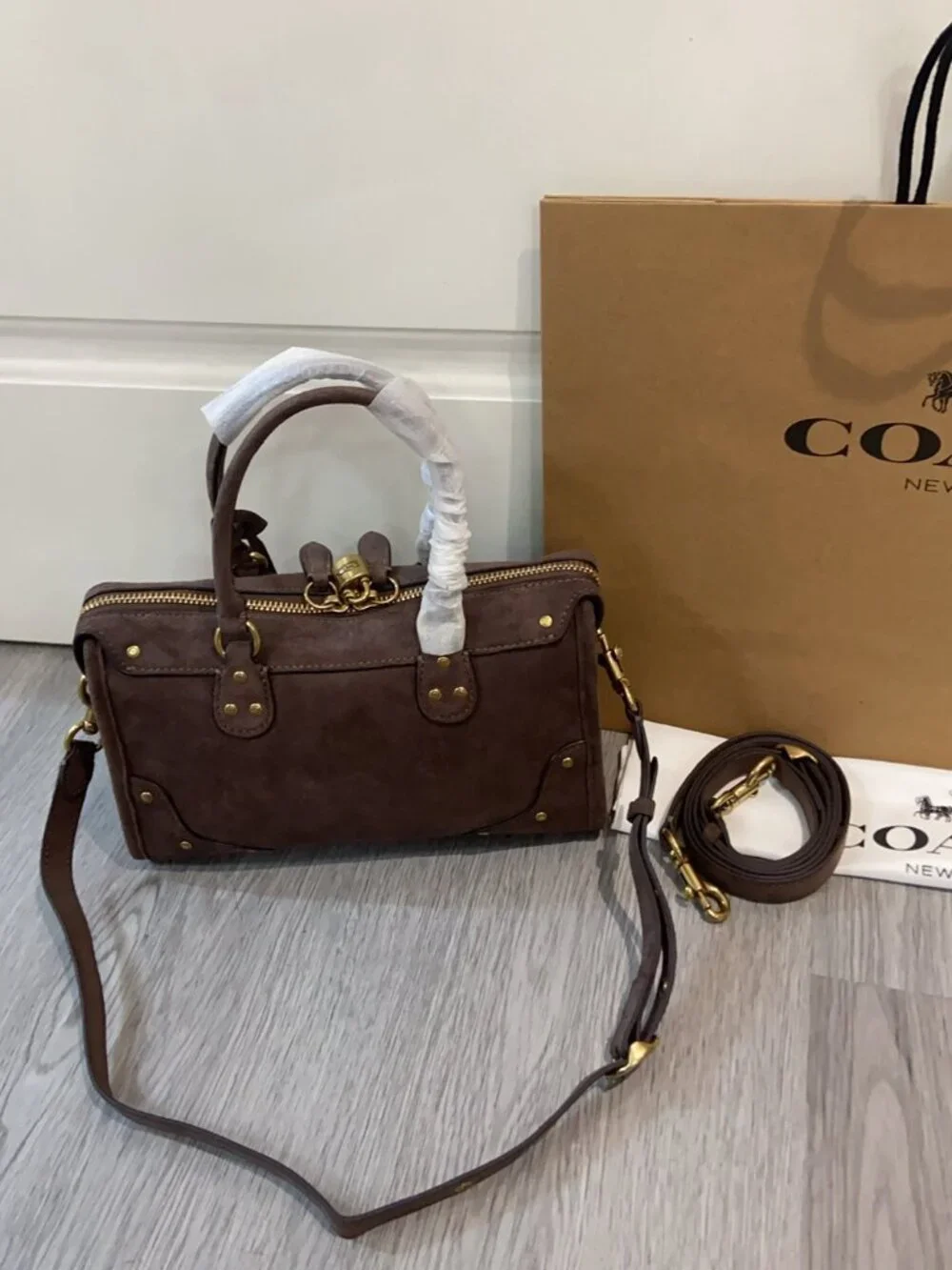 Coach Rhyder satchel In Brown Suede